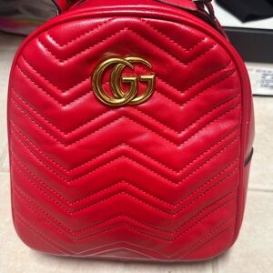 Gucci Bright Red Chevron Quilted Mini Backpack with Gold GG